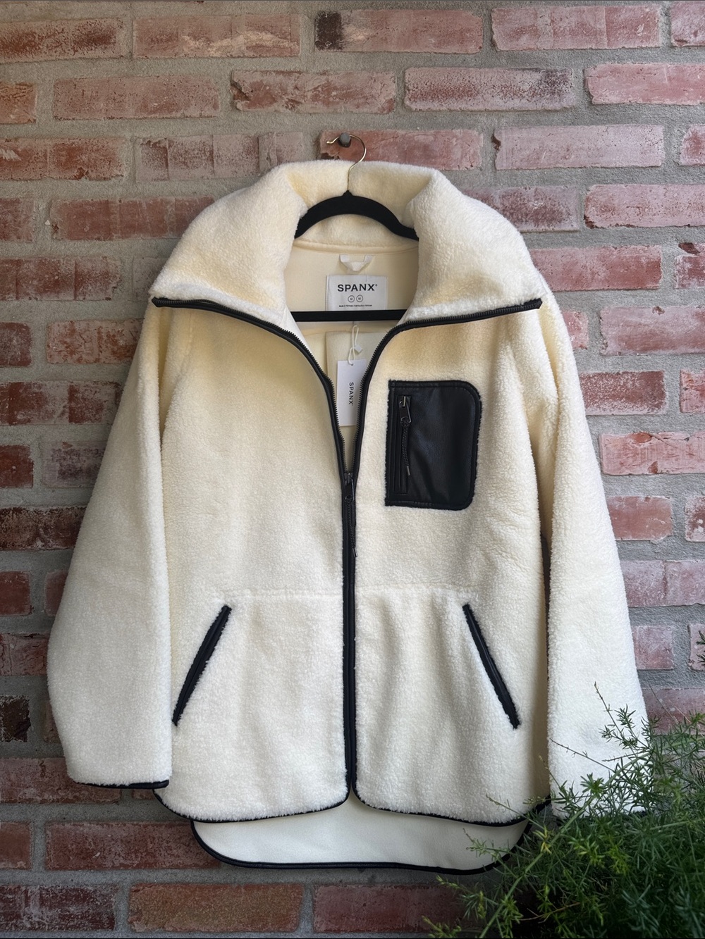 SPANX Cream Sherpa Jacket with Black Trim